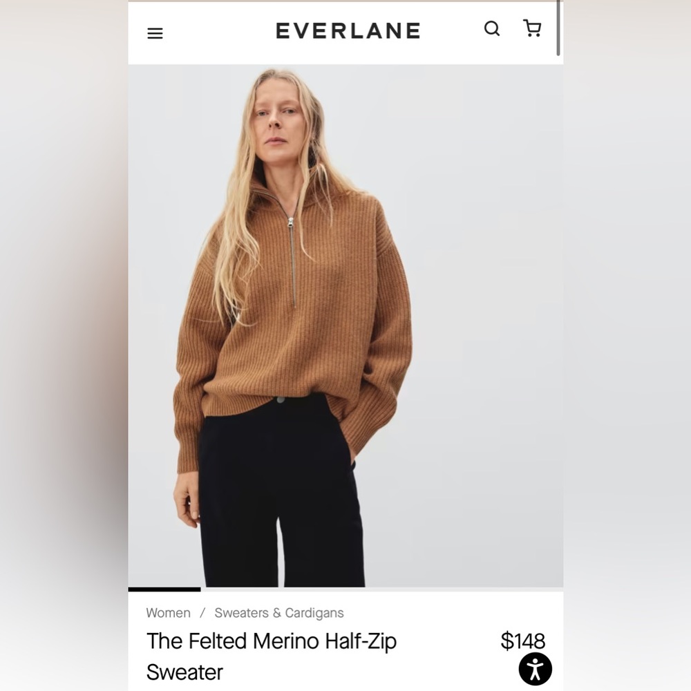 Everlane Felted Merino Half Zip Sweater in Deep Camel